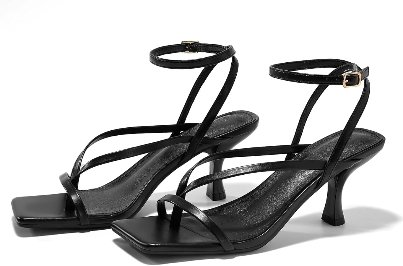 Women's Lace Up Heeled Sandals Square Toe Flip Flop Kitten Heel Ankle Strap Dress Shoes | Amazon (US)