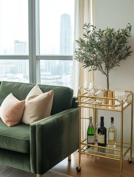 You don’t need a full living room makeover to create a space that feels elevated and intentional. Sometimes, it’s just three thoughtfully chosen elements that completely transform the room. A mini bar cart, an emerald green sofa, and a tree-like olive plant work together to create this elegant, modern living room refresh that feels polished yet inviting.

The emerald sofa becomes the anchor—rich, timeless, and luxurious without feeling heavy. Pair it with a gold or brass mini bar cart to add warmth, reflect light, and introduce a subtle sense of glamour. A bar cart isn’t just for entertaining; it doubles as decor, styling moment, and functional storage, making the living room feel layered and curated. Add glassware, a few bottles, or even books and candles to personalize it.

Finish the look with an olive tree or similar sculptural plant to soften the space and bring in natural balance. Greenery instantly makes a room feel lived-in, calm, and elevated—especially when paired with velvet textures and metallic accents. This combination works beautifully in apartments, condos, and modern homes where you want maximum impact with minimal changes. It’s proof that a living room refresh can be simple, elegant, and timeless all at once.

#livingroomrefresh #modernluxurydecor #homeinspo 

 #LTKHome