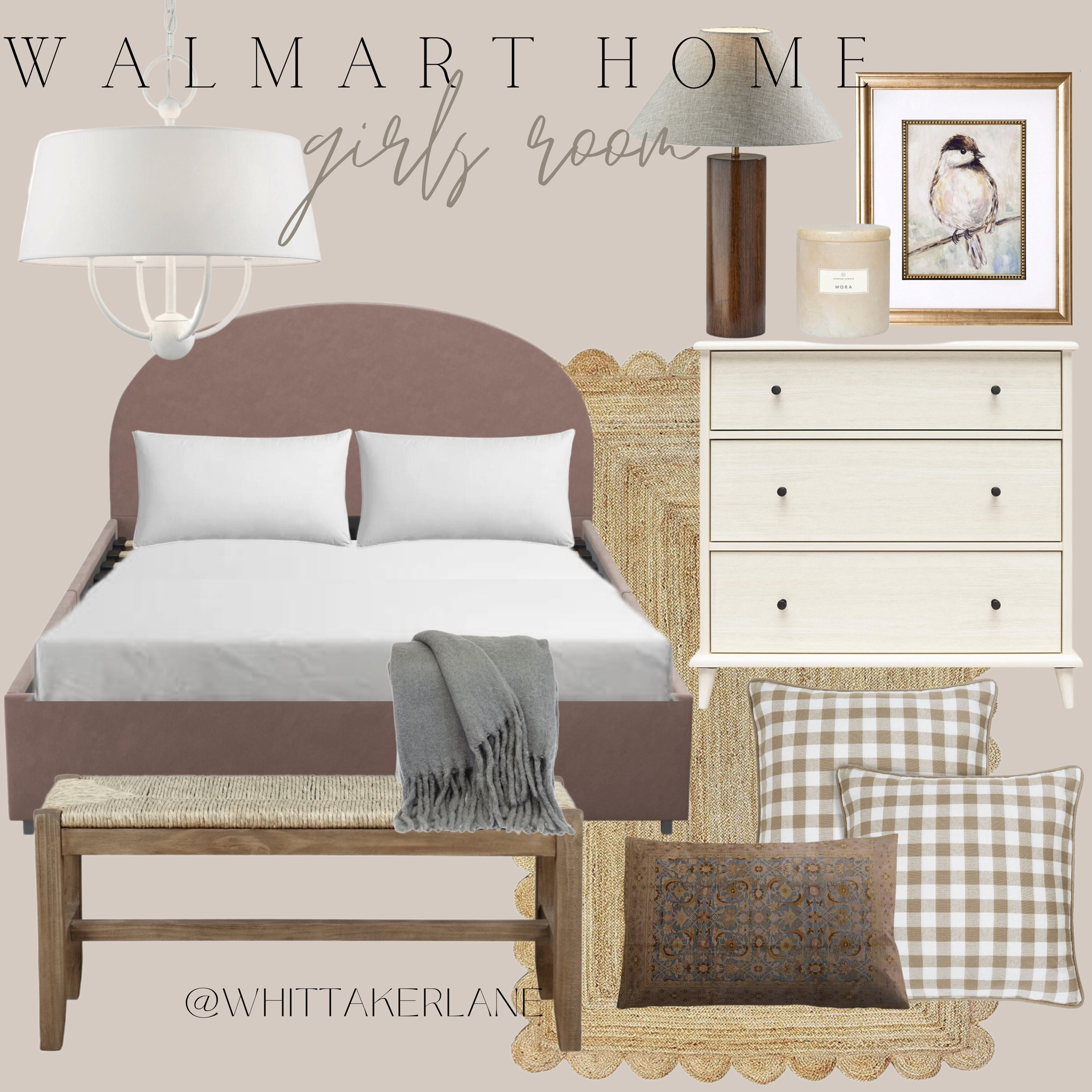 Girls bedroom on a budget!! All Walmart. Bed is currently marked down from $600 to $289! 

Walmart home, Walmart finds, girls room inspo, girls room moodboard, Walmart bedroom, Walmart light fixture, studio McGee, McGee and co, amber interiors, amber lewis, transitional bedroom, transitional girls room, girls dresser, transitional dresser, girls bed, bench, Walmart throw pillows 

#LTKhome #LTKsalealert #LTKfamily