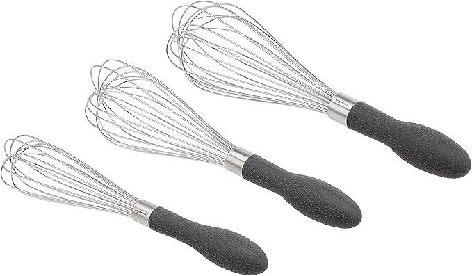 Amazon Basics Stainless Steel Wire Whisk Set for Cooking - 3 Piece, Black/Silver | Amazon (US)