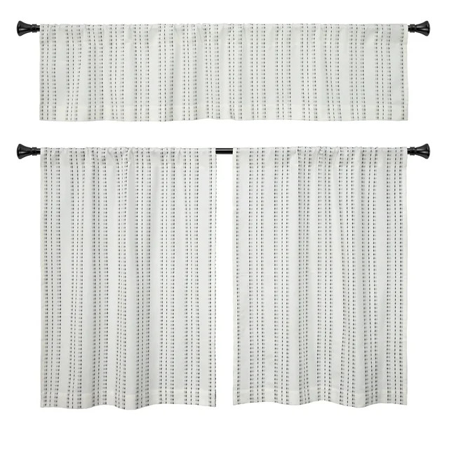 Better Homes & Gardens Luna 3-Piece Pick Stitch Stripe Kitchen Curtain Set, Tiers and Valance, Iv... | Walmart (US)