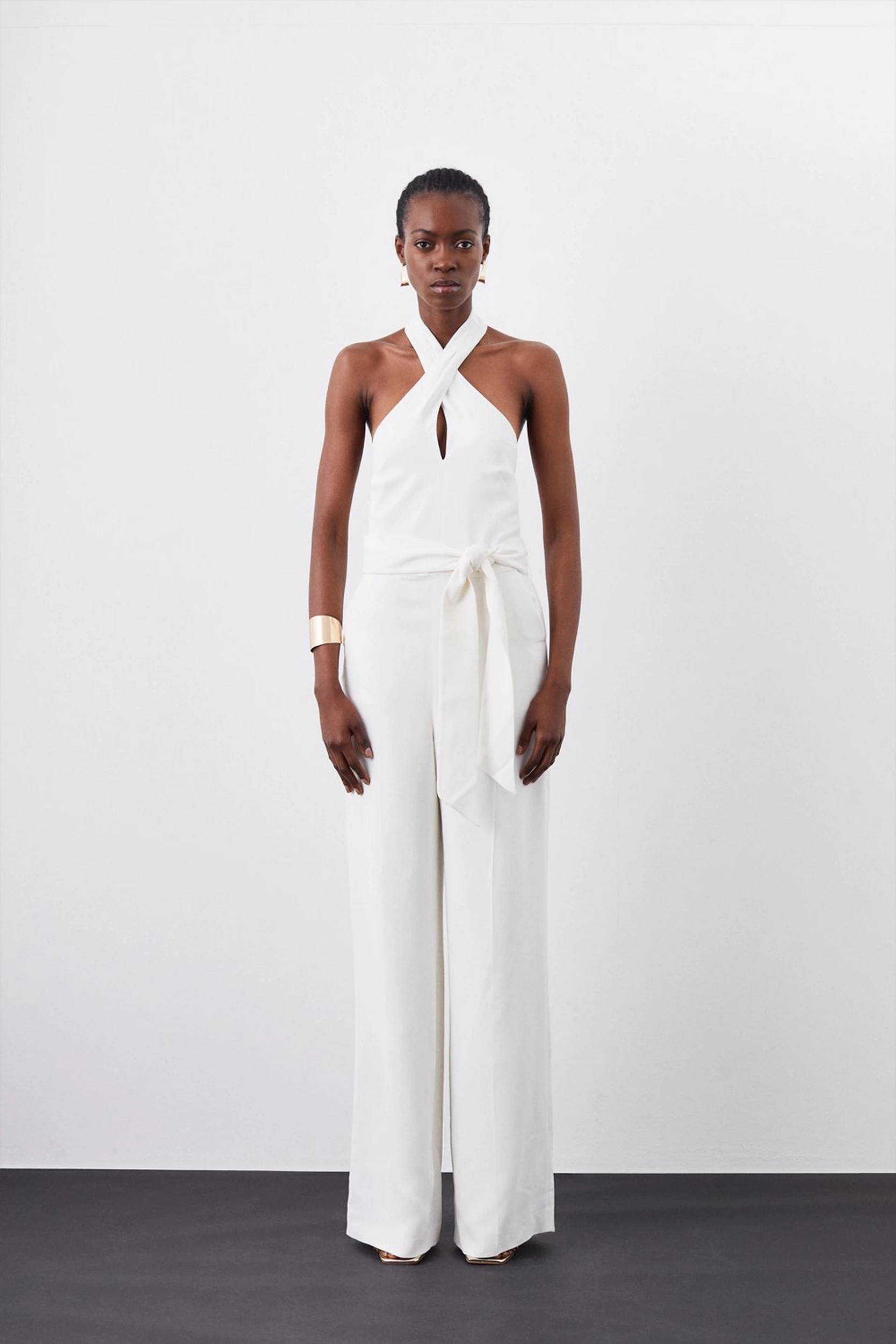 Compact Viscose Stretch Drape Tailored Jumpsuit | Karen Millen UK + IE + DE + NL