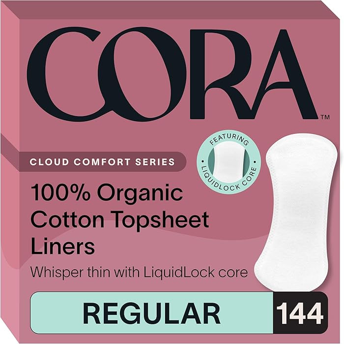 Cora 100% Organic Cotton Topsheet Period Liners (144 Regular Period Liners) | Amazon (US)