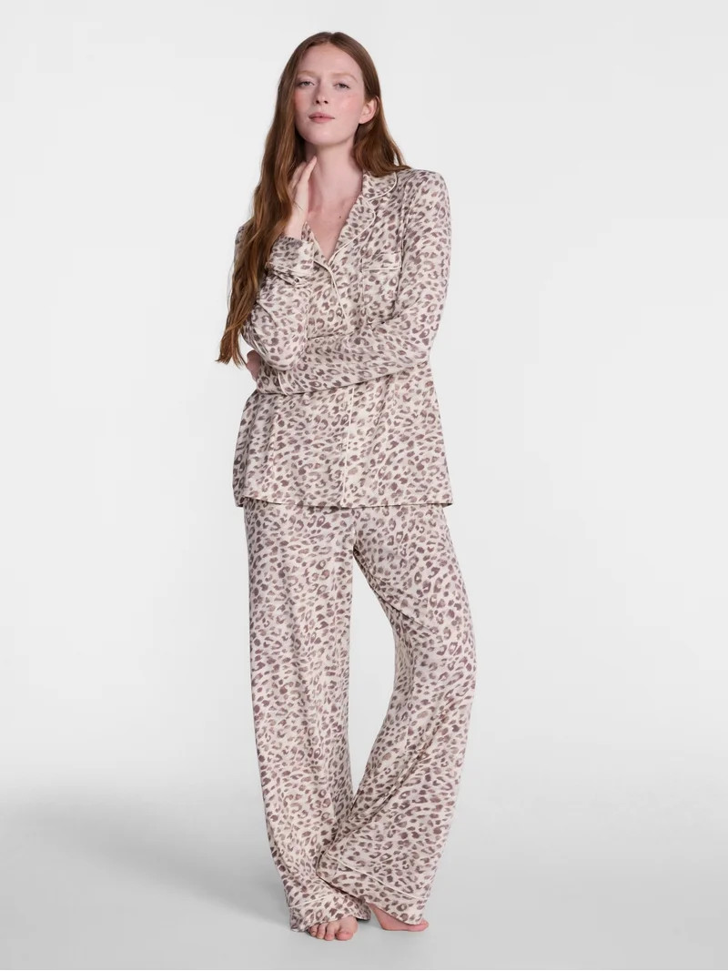 Joyspun Women\u2019s Dreamy Soft Collection Notch Collar Top and Pants, 2-Piece Pajama Set, Sizes... | Walmart (US)