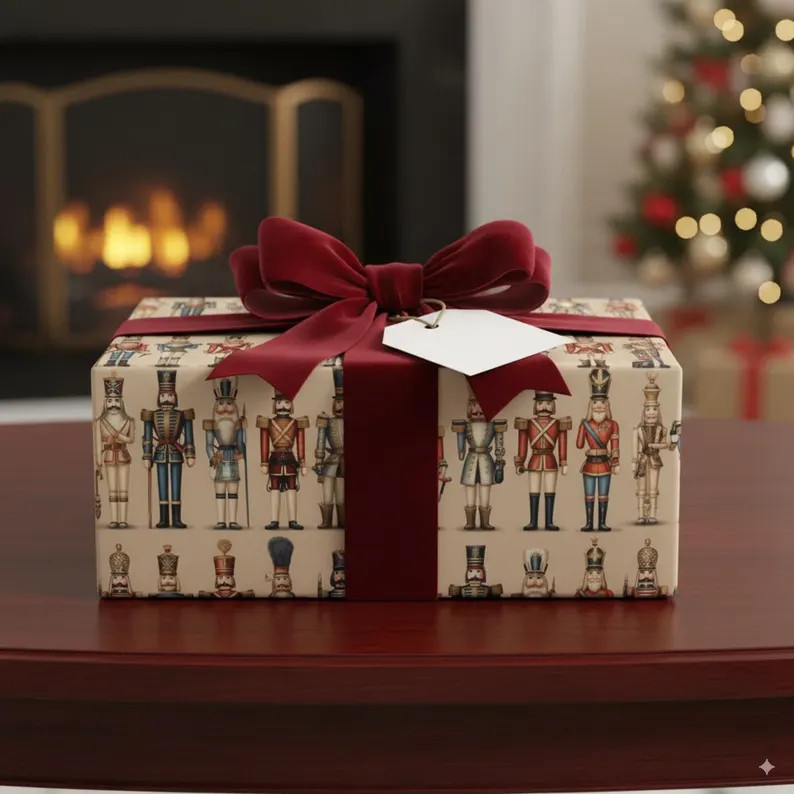 Christmas Gift Wrap Nutcracker Toy Soldier Gift Wrapping Paper Festive Green Beige Wrap Tan Xmas ... | Etsy (US)