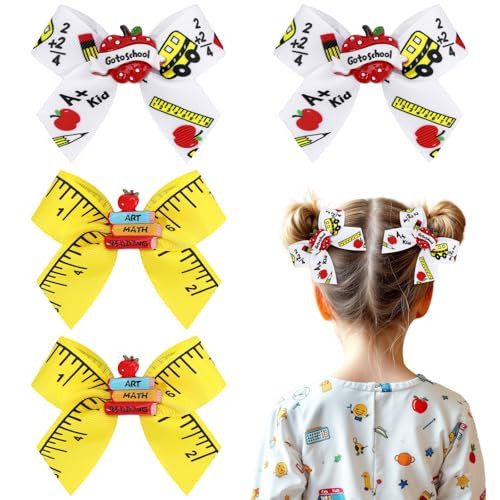 4PCS Back to School Hair Bows for Girls,Pencil Schoolgirl Pigtail Bows for Toddler Girls in Grades 1-5 - Non-slip, Stable, Premium Quality Fabric | Amazon (US)