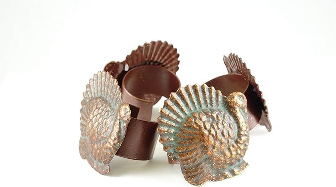 Party Explosions Thanksgiving Turkey Antique Style Metal Napkin Rings - Set of 4 | Amazon (US)