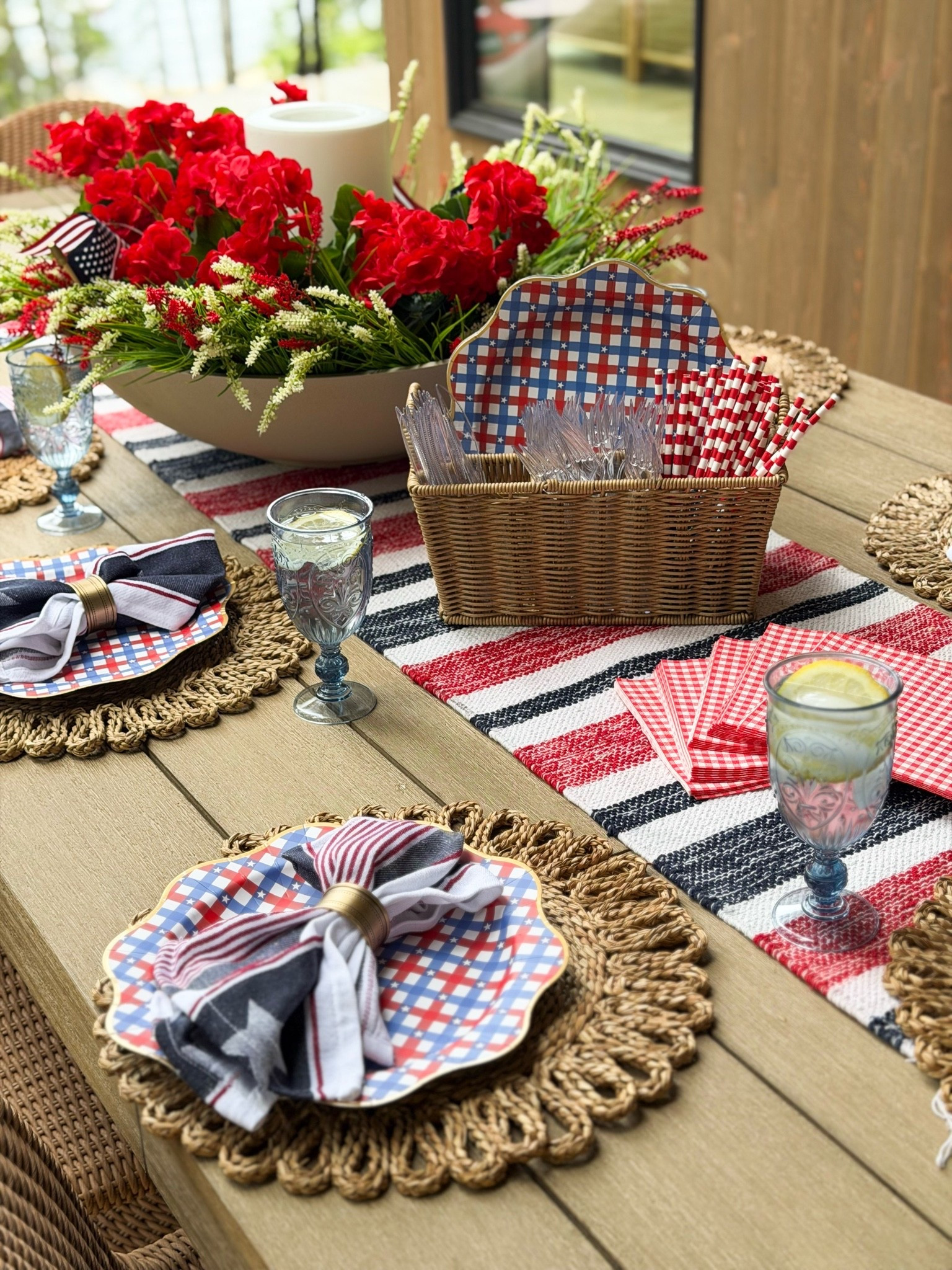 The perfect 4th of July set up!

4th of July, red white and blue, summer, summertime, summer hosting, summer party, faux florals, tablescape, table setting, disposable dining

#LTKmomlife #LTKSeasonal #LTKHome