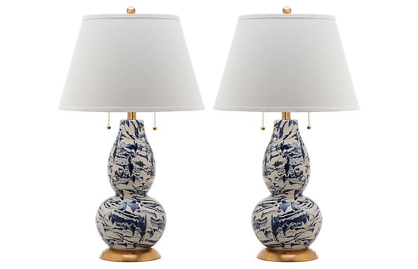 Genevieve Swirl Table Lamp Set, Navy | One Kings Lane