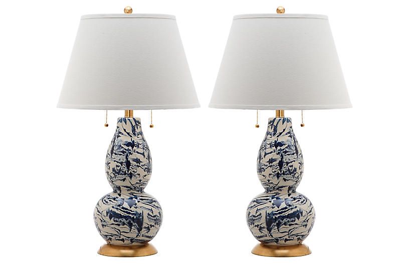 Genevieve Swirl Table Lamp Set, Navy | One Kings Lane