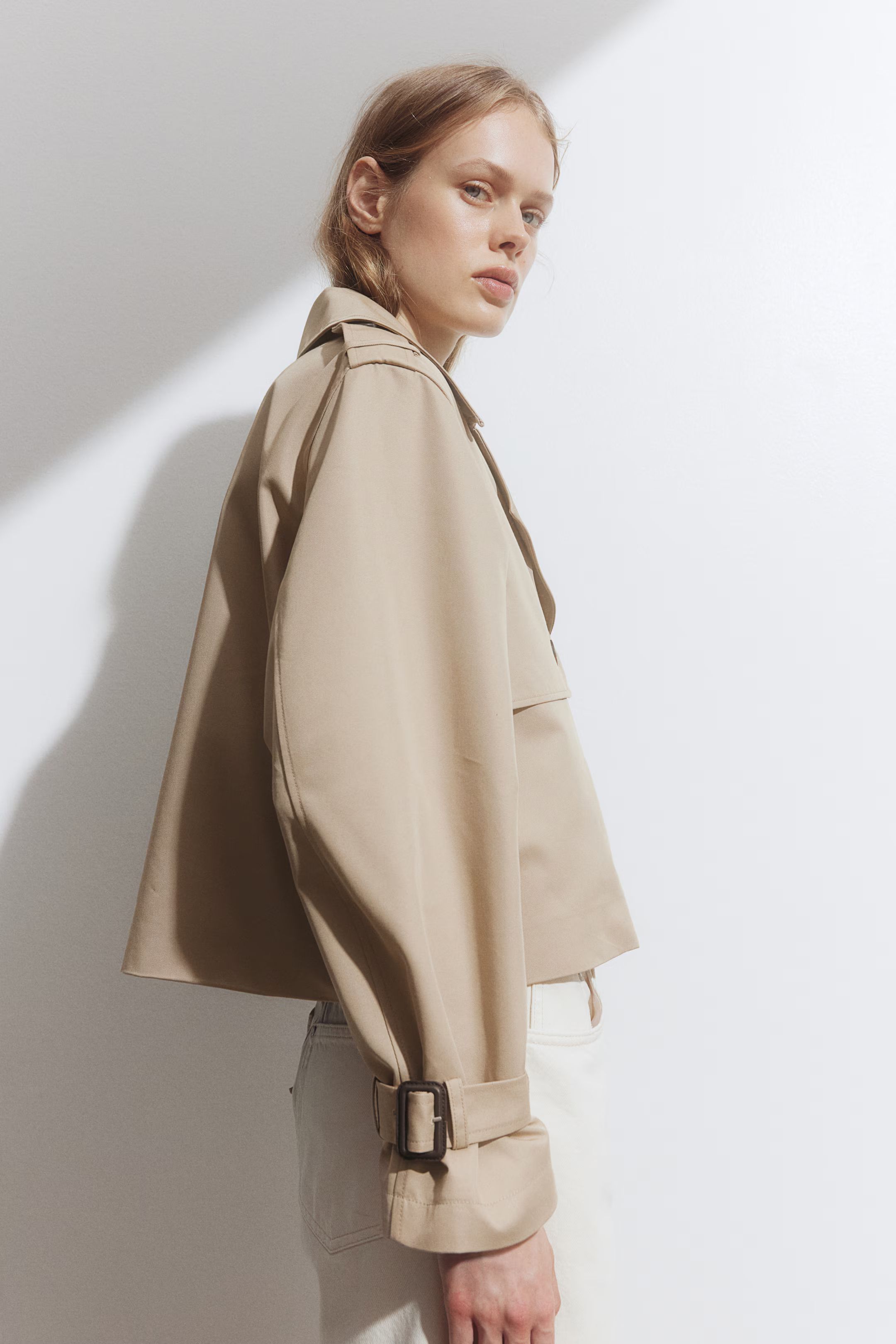 Trench-look Jacket - Long sleeve - Short - Beige - Ladies | H&M US | H&M (US + CA)