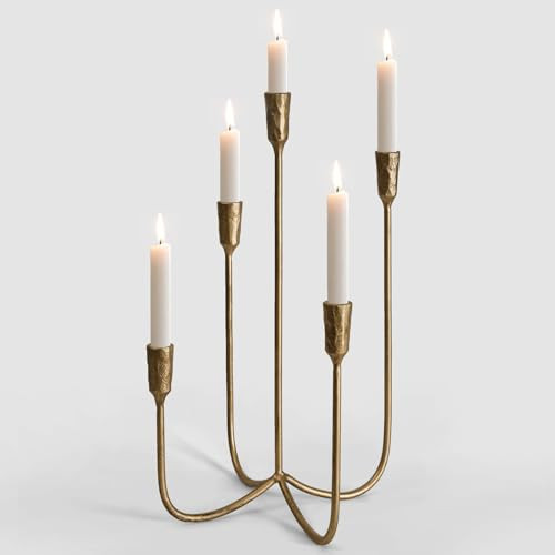 5-Candle Cast Iron Metal Candelabra Candlestick Holders 15 inch Tall Candle Holder Wedding Event Candelabra Candle Stand Brass Gold | Amazon (US)