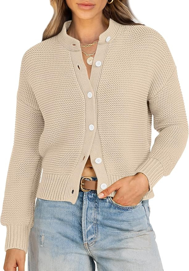 Caracilia Cardigan Sweaters for Women Cropped Open Front Tweed Knit Button Down Dressy Casual Jac... | Amazon (US)