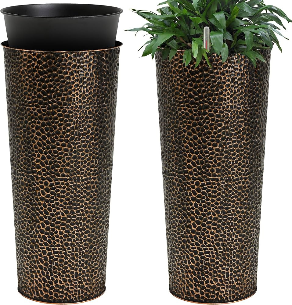 KOL 28" H. Tall Metal Cone Planters with Inner Pots 2-Pack, Bronze Hand-Hammered Large Decor Plan... | Amazon (CA)