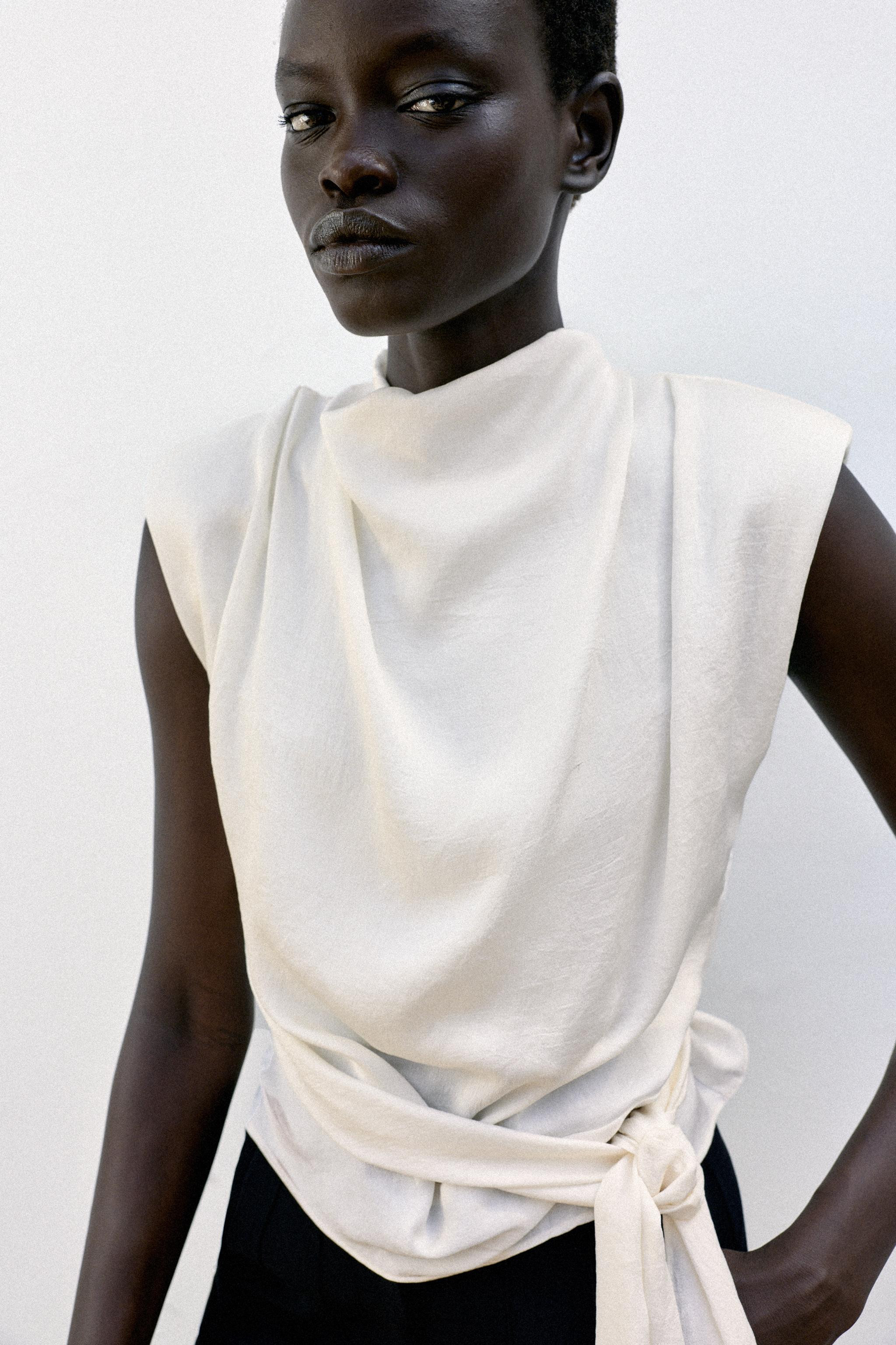KNOTTED SHOULDER PAD SATIN EFFECT TOP | Zara US