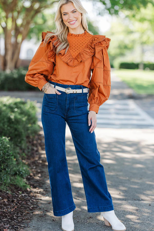Fell For It Rust Ruffle Blouse | The Mint Julep Boutique