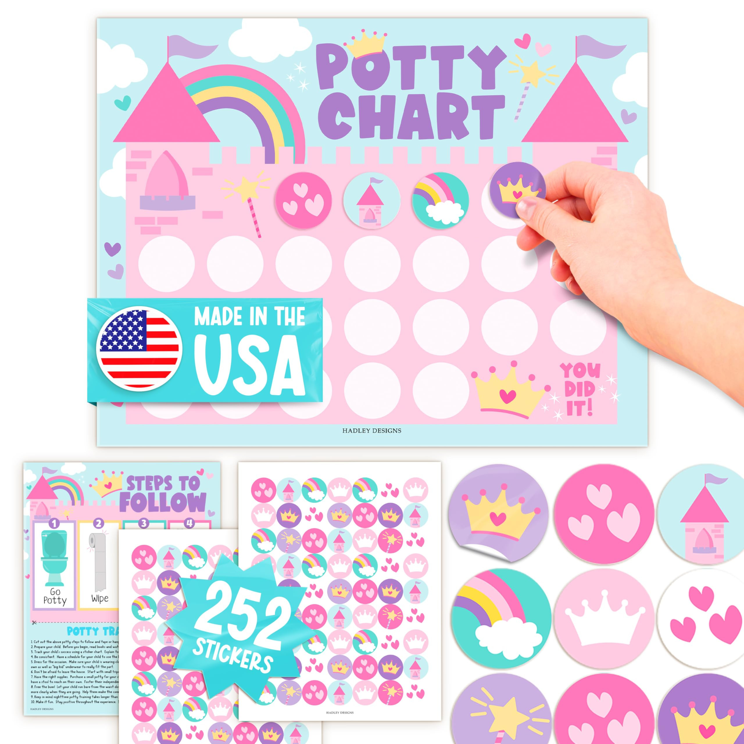 Hadley Designs Potty Training Chart for Toddlers Girls -10 Sticker Potty Chart for Toddlers Girls... | Amazon (US)