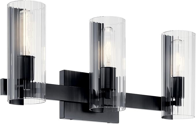 KICHLER Jemsa 3 Light Vanity, Modern Light with Clear Fluted Glass in Black for Bathroom or Powde... | Amazon (US)