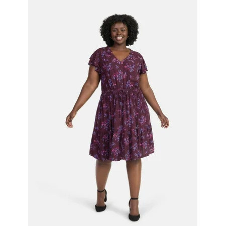 Terra & Sky Women s Plus Size Mini Dress with Flutter Sleeves Sizes 0X-5X | Walmart (US)