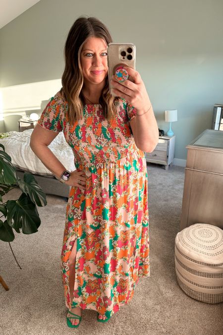 I just got this dress in the mail- aside from having a fun print and colors, it’s only $12!! Some of the other colors are as low as $5 which is unreal! I did size up one although the smocked top is very stretchy. Such a pretty, flowy dress perfect for vacations or Easter!🌸🌼🌺



#LTKSpringSale #LTKSeasonal #LTKmidsize