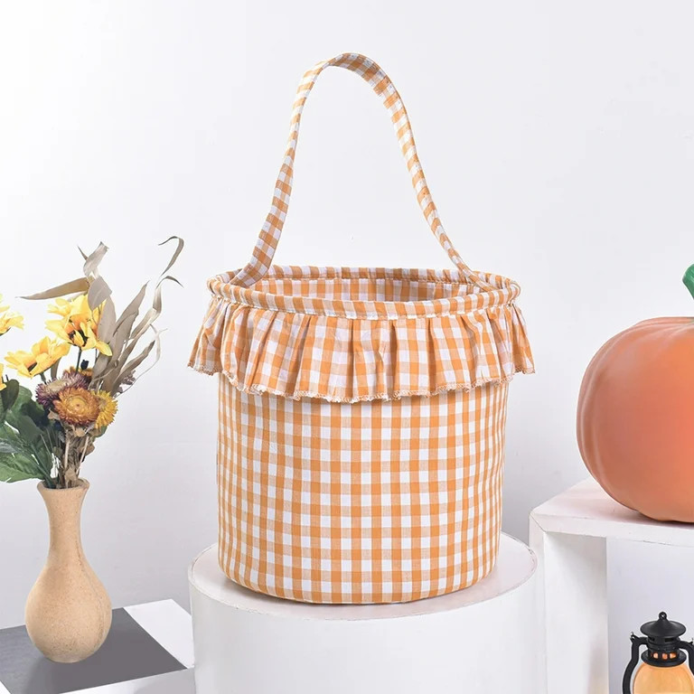 Halloween Tote Basket, 1PC 9*9" Halloween Bucket -Gingham Candy Basket Tote Bag for Kids, Hallowe... | Walmart (US)