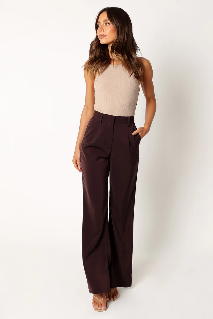 Neveah Silky Wide Leg Trousers - Merlot | Petal & Pup (US)