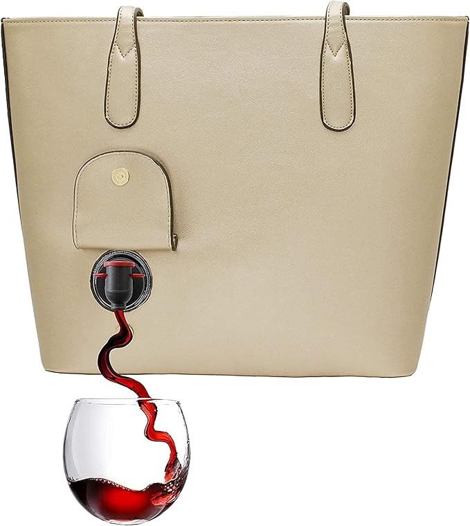 PortoVino Classic Tote Bag - Vegan Leather Wine Purse with Hidden Spout and Dispenser Flask for W... | Amazon (US)