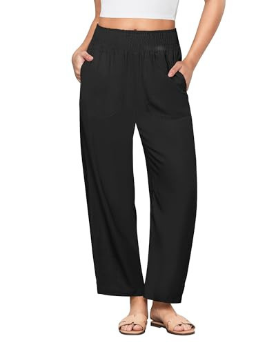 GRAPENT Plus Summer Pants Linen Blend Pants Ankle Trousers for Women Black X-Large US Size 16-18 | Amazon (US)