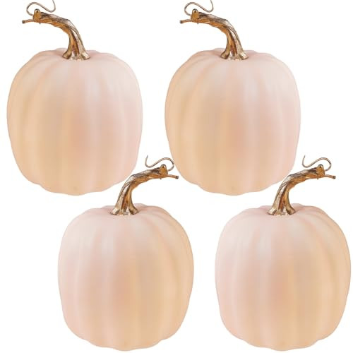 Winlyn Set of 4 Artificial Light Pink Pumpkins Harvest Pumpkins Decorative Pumpkins Pale Pink Foam Pumpkins 6.7" for Fall Home Thanksgiving Wedding Baby Shower Decoration Autumn Table Décor | Amazon (US)