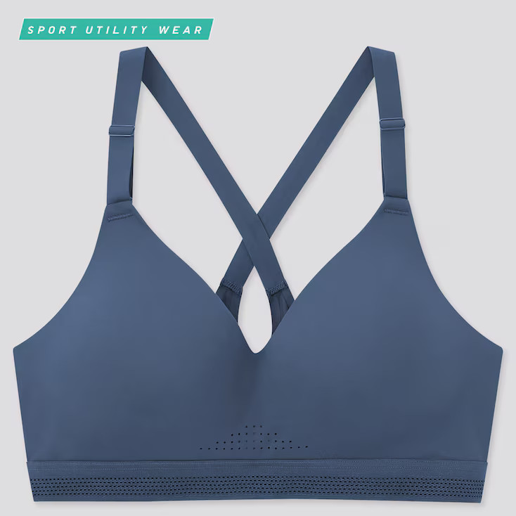 UNIQLO Women's Active Crossback Wireless Bra, Blue, XL | UNIQLO (US)