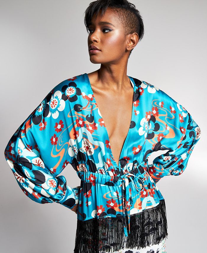 INC International Concepts Misa Hylton for Beaded Fringe Kimono Blouse, Created for Macy's  & Rev... | Macys (US)