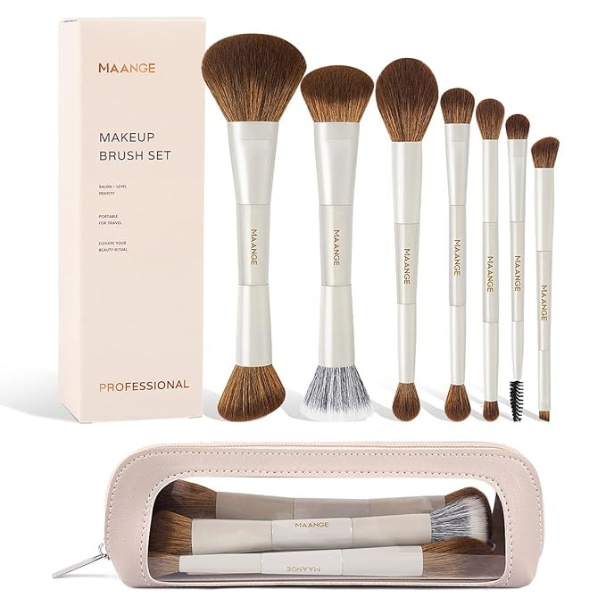 MAANGE Makeup Brush Set 14-In-7 Double Ended Essential Foundation Makeup Brushes for Powder Conce... | Amazon (US)