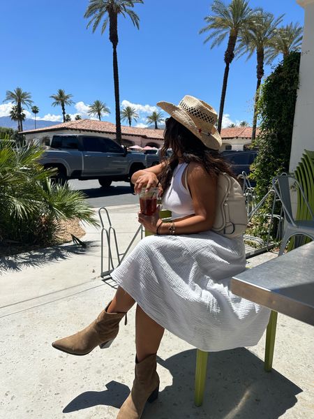 Another way to rock my favorite white midi skirt with the lack of colors desert cowboy hat, suede pointed toe booties and a tank. 

#LTKstyletip #LTKSeasonal #LTKFestival
