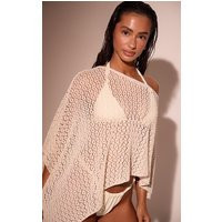 Cream Knitted Beach Cape | PrettyLittleThing IE