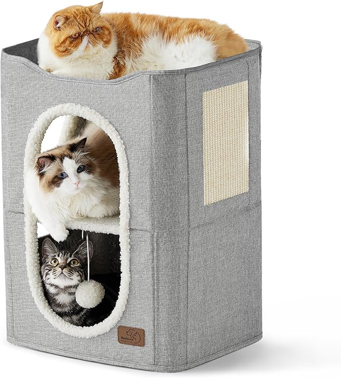 Bedsure 2 Story Cat House - Cat Condos for Indoor Cats with Scratch Pad and Fluffy Ball Hanging, ... | Amazon (US)