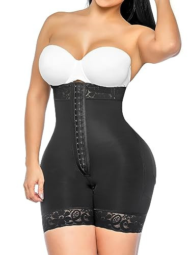 YIANNA Tummy Control Shapewear for Women Strapless Fajas Colombianas Moldeadoras Postpartum Body Shaper Shorts Butt Lifter Compression Garment with Zipper Crotch, YA7272-Black-M | Amazon (US)
