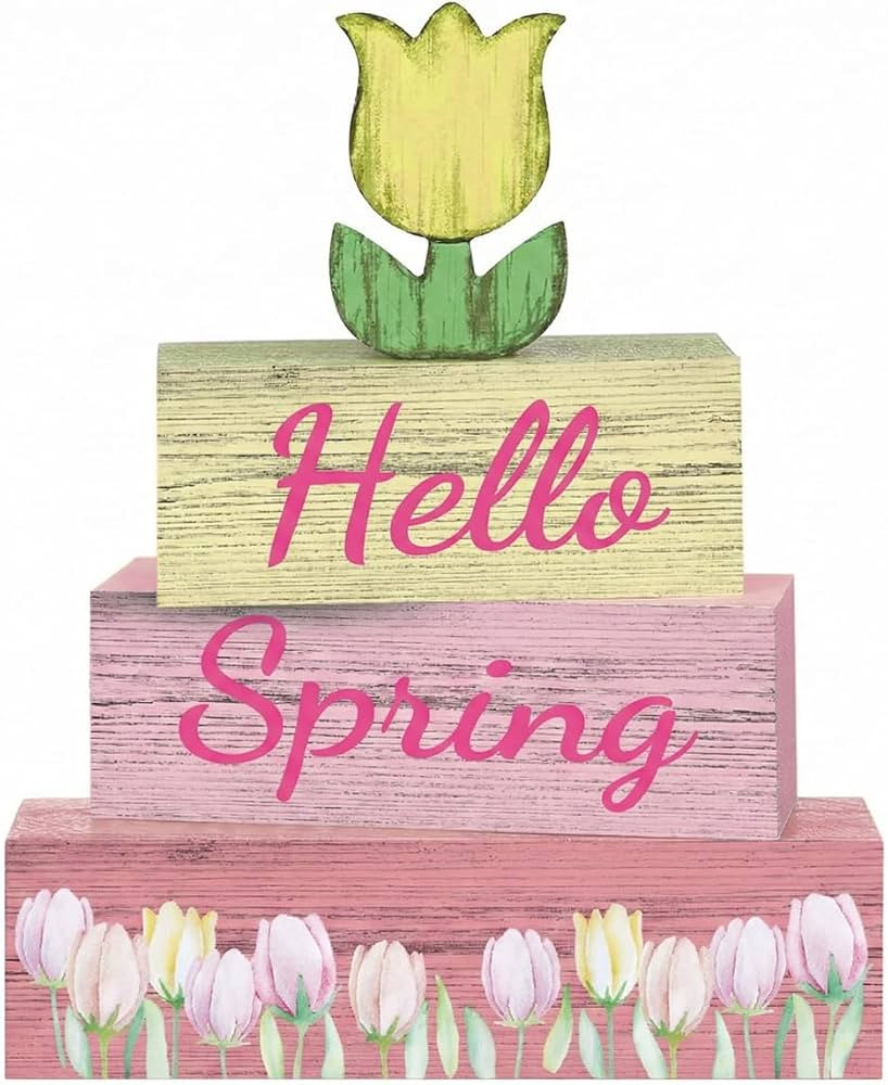 4 Pcs Hello Spring Sign Rustic Spring Centerpiece Tulip Decor Tiered Tray Decor Decorations for H... | Amazon (US)