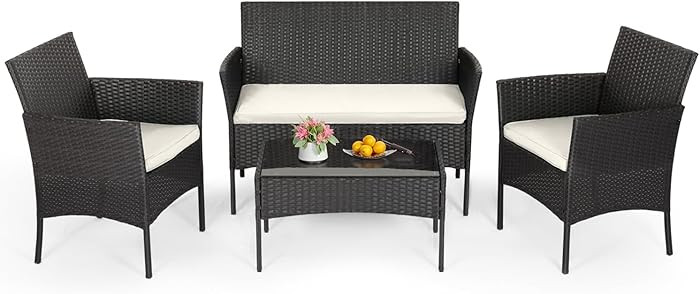 FDW | 4-Piece Patio Furniture Set | Black | Outdoor Wicker Furniture with Coffee Table | Modern R... | Amazon (US)
