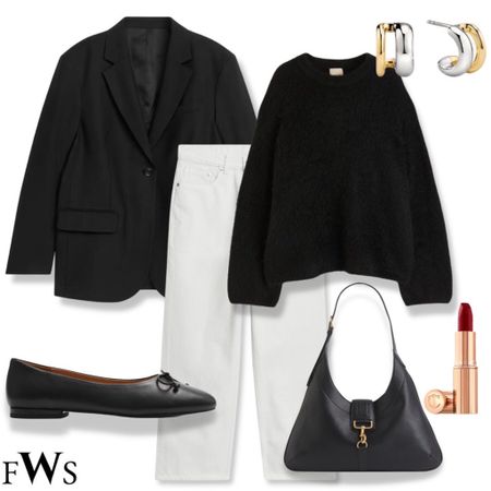 Blazer for autumn 🖤

White jeans, white denim, black blazer, oversize pleaser, mohair sweater mohair jumper, black jumper, mono chrome monochromatic  ballet flats, gold accessories, Charlotte Tillberry, makeup lipstick, total look simple, look minimal style affordable, outfit, easy style, easy, outfit, idea, work outfit, office, outfit, workwear, travel outfit airport, European style, Parisian style high Street style, minimal, effortless chic, elegant, quiet, luxury, Arquette, H&M, or stories call

#LTKover40 #LTKSeasonal #LTKU