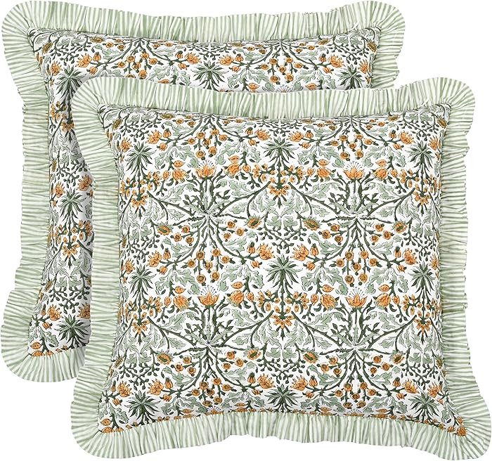 Ridhi Block Print Goldenrod Yellow Throw Pillow Cover 18" x 18" (Pack of 2) Decorative Cushion Co... | Amazon (US)