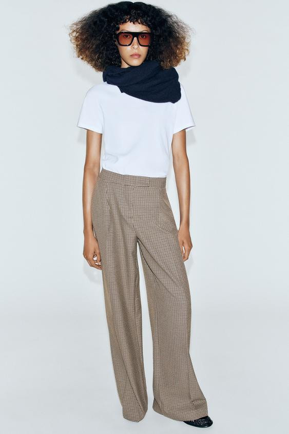 Zara - Wide-Leg Pleated Pants - Stone - S - Woman | Zara US