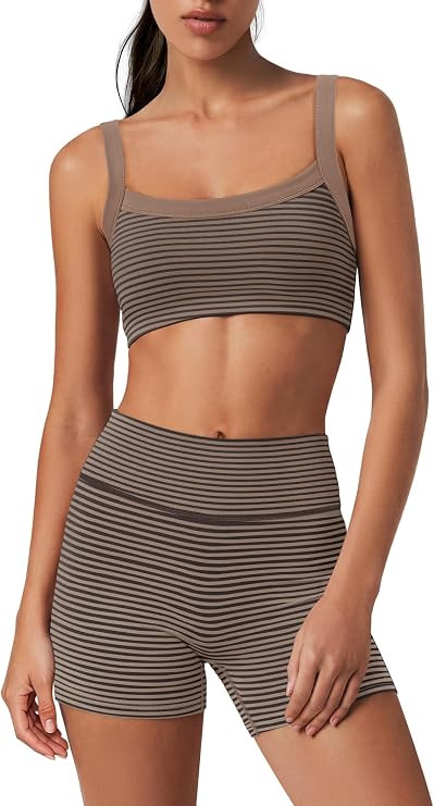 Womens Striped Workout Set Two Piece Yoga Sets Activewear | Amazon (US)