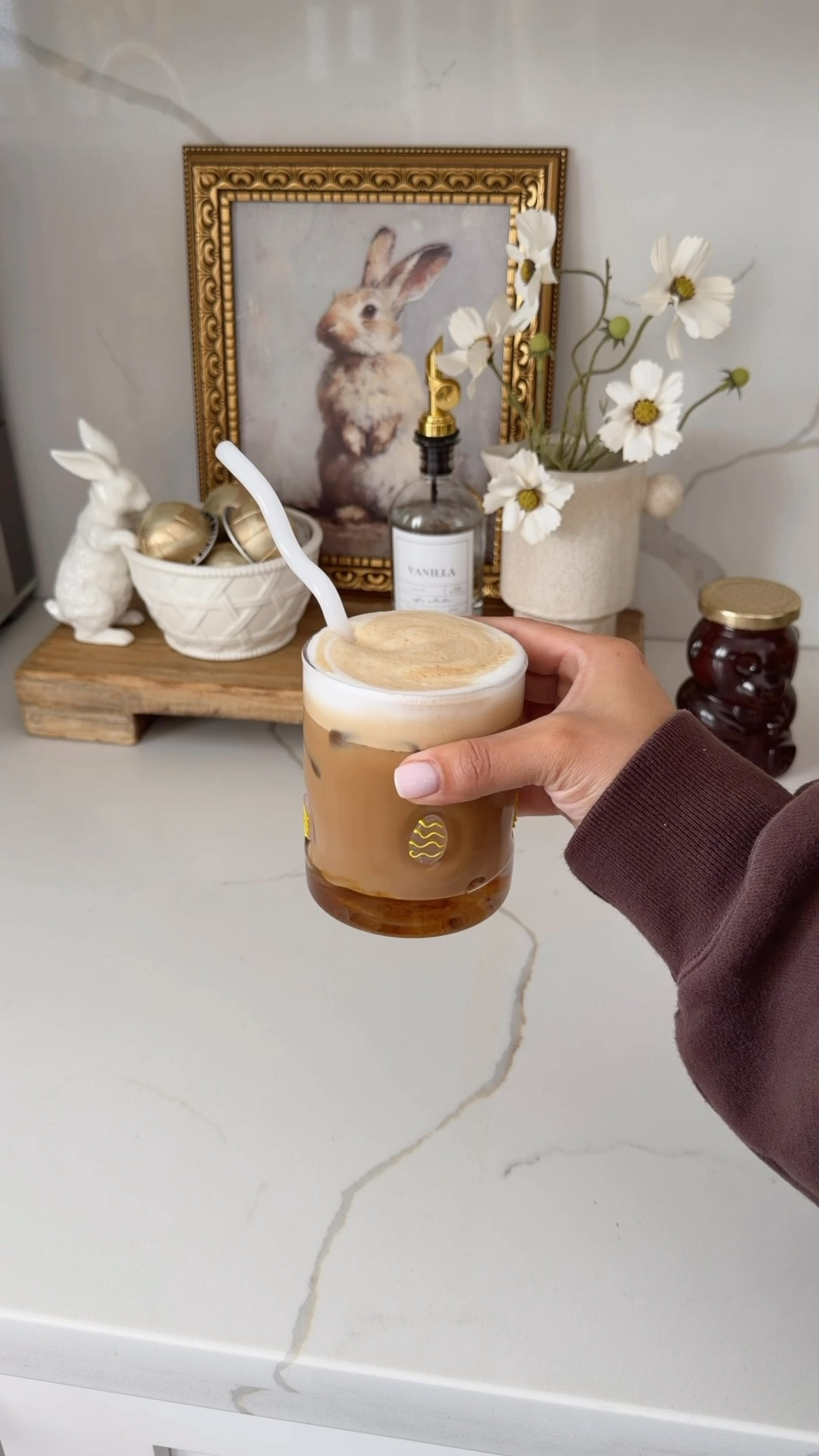 Let’s make a honey cinnamon latte together 🍯 linking all the things including these adorable Easter egg icon glasses from Walmart here 🥚 ☕️ 

#coffee #coffeebar #icedcoffee #iconglass #easter #eastercup #spring #springkitchen #springhome #eastercoffeebar #coffee #breville 

#LTKSeasonal #LTKmorningroutine #LTKHome