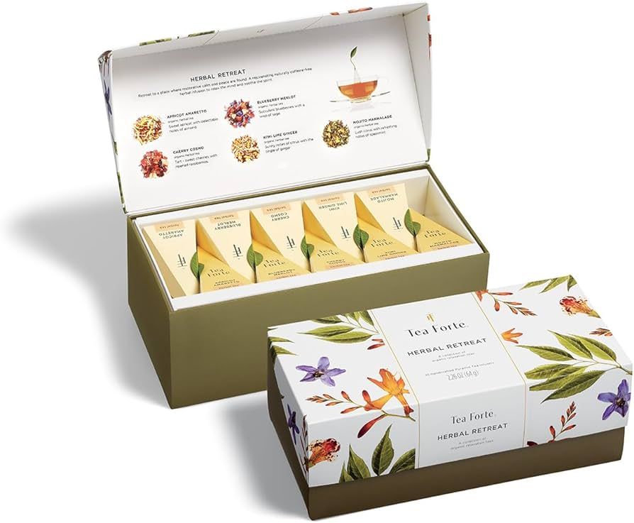 Tea Forte Presentation Box Tea Sampler Gift Set, 20 Assorted Variety Handcrafted Pyramid Tea Infu... | Amazon (US)