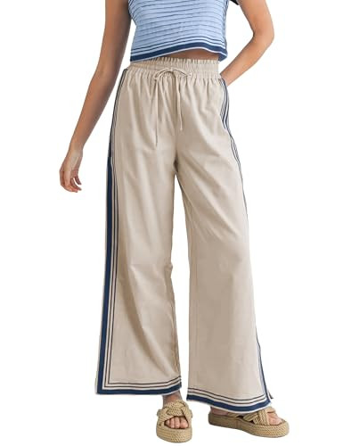 Womens Casual Wide Leg Side Striped Pant Drawstring Elastic Waist Lounge Palazzo Pants with Pocke... | Amazon (US)