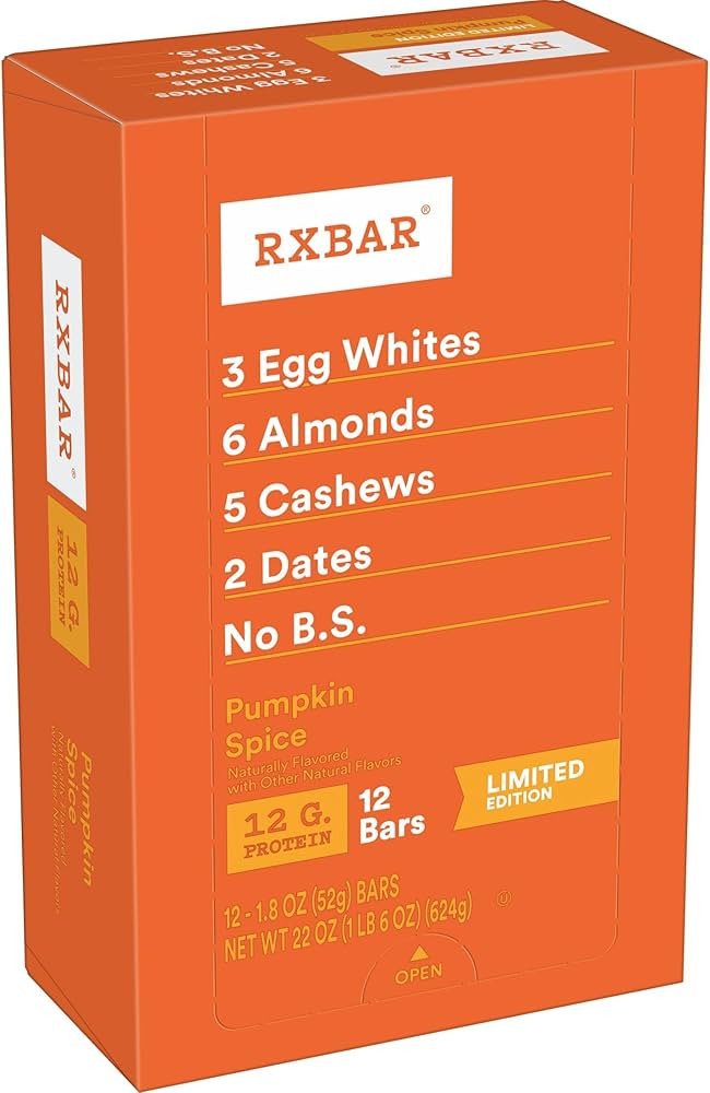 RXBAR Protein Bars, 12g Protein, Gluten Free Snacks, Pumpkin Spice, 22oz Box (12 Bars) | Amazon (US)