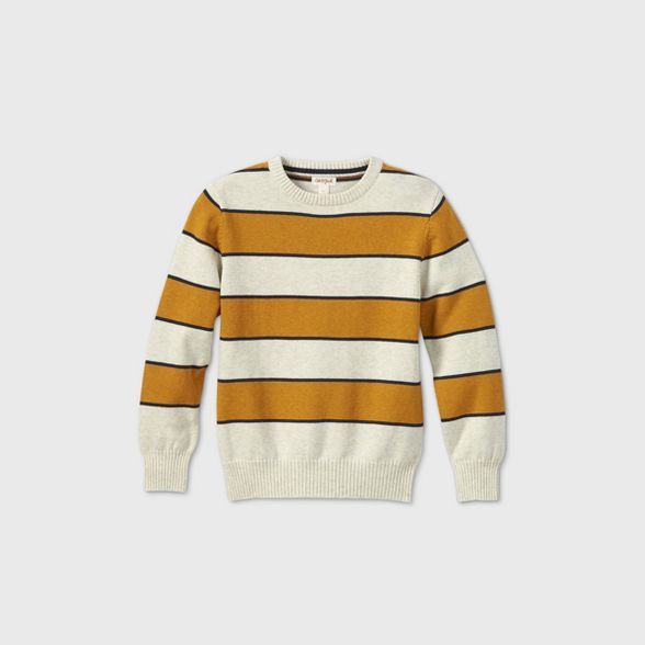 Boys' Holiday Striped Crew Neck Sweater - Cat & Jack™ Light Gray/Yellow | Target