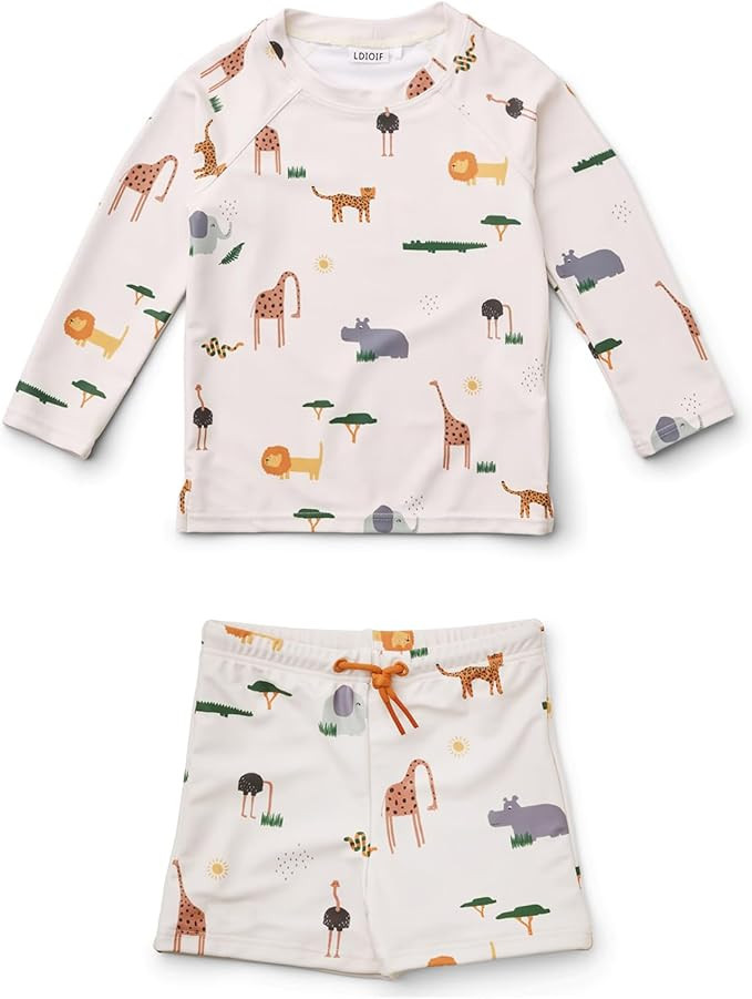 Toddler Boys Two Piece Swimsuit Rash Guard Set Long Sleeve Swim Shirt Swim Trunks& Shorts Bathing... | Amazon (US)