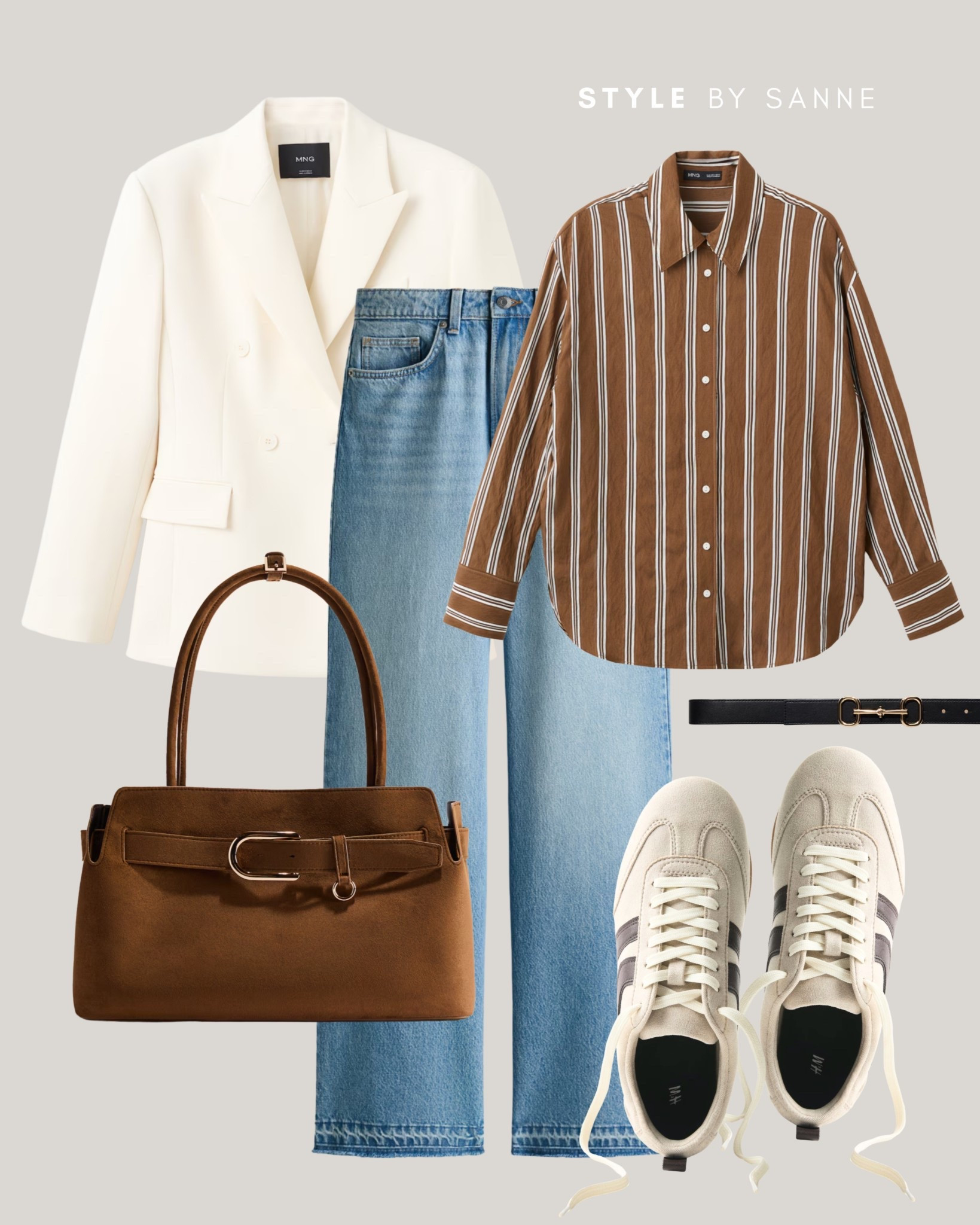 A crisp ivory blazer paired with relaxed denim creates a clean, modern base, elevated with a warm brown striped shirt for subtle contrast. Finished with a structured leather bag and neutral sneakers for an effortless smart-casual look.🤍

#LTKWorkwear #LTKSeasonal #LTKootd