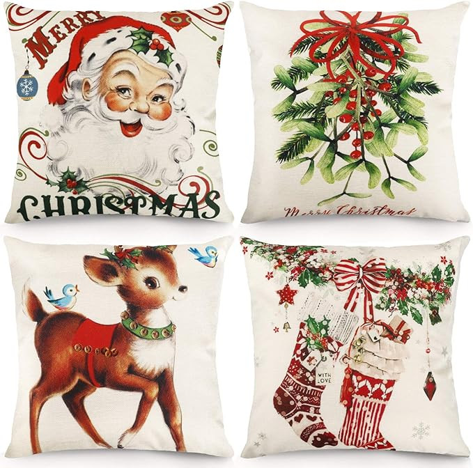 CDWERD Christmas Pillow Covers 18x18 Inches Vintage Farmhouse Christmas Throw Pillowcase Decorati... | Amazon (US)
